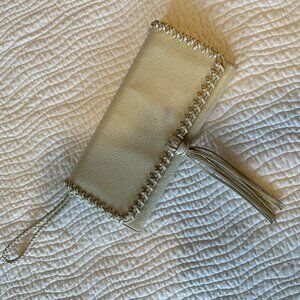 Ivory Leather Tassel Wristlet